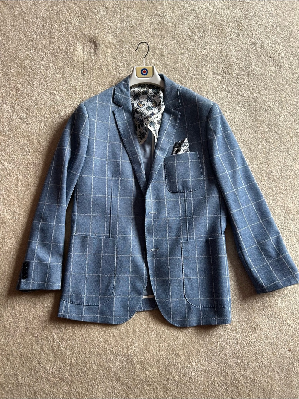 Blue Industry Men's Light Blue Windowpane Blazer - size 56 (44) retails $500